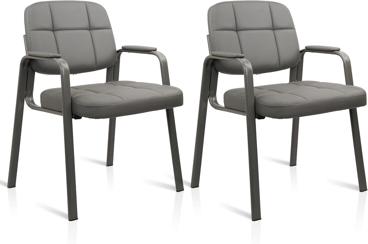 image:imageCLATINA Waiting Room Guest Chair with Bonded Leather Padded Arm Rest for Office Reception and Conference Desk BlackGrey