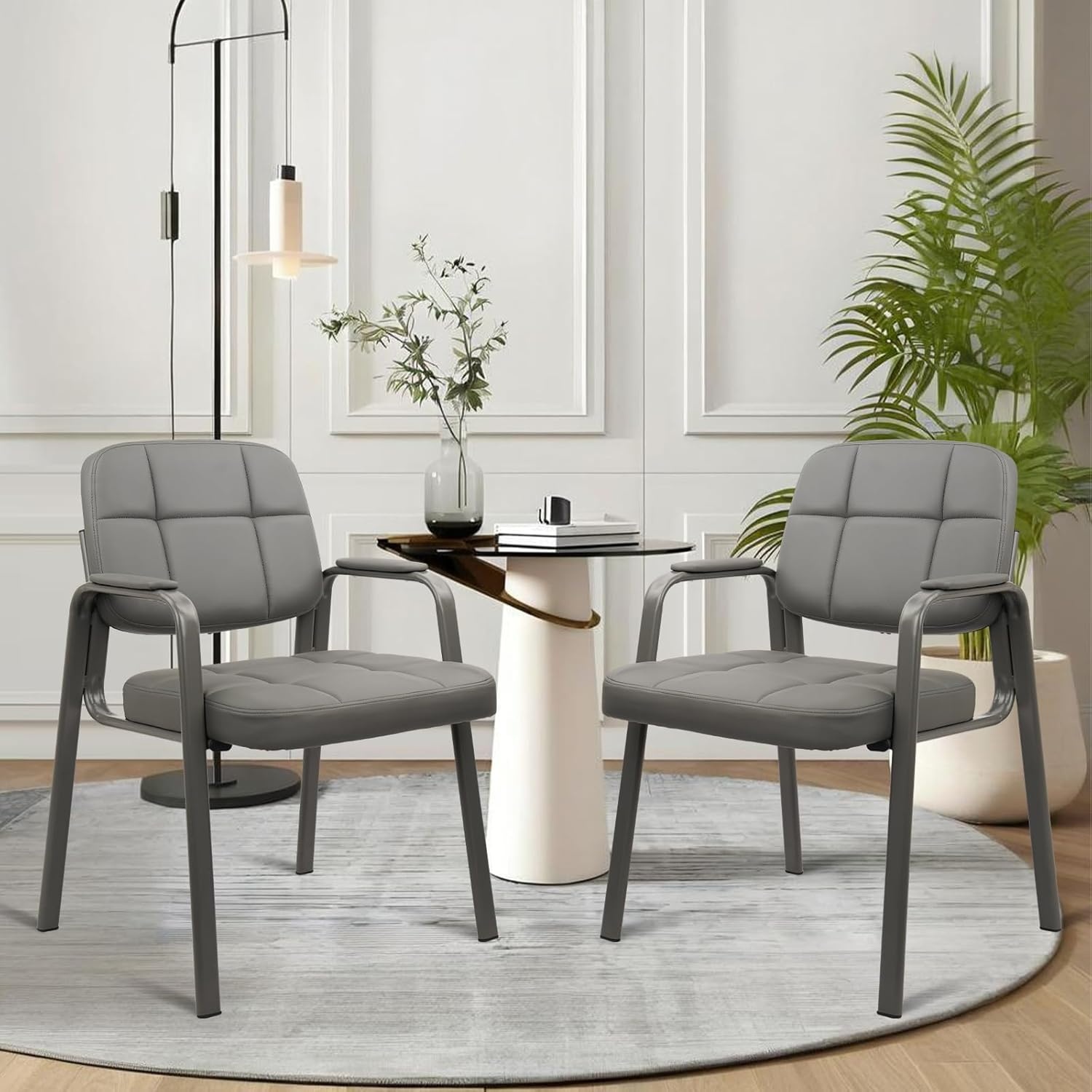 image:imageCLATINA Waiting Room Guest Chair with Bonded Leather Padded Arm Rest for Office Reception and Conference Desk BlackGrey