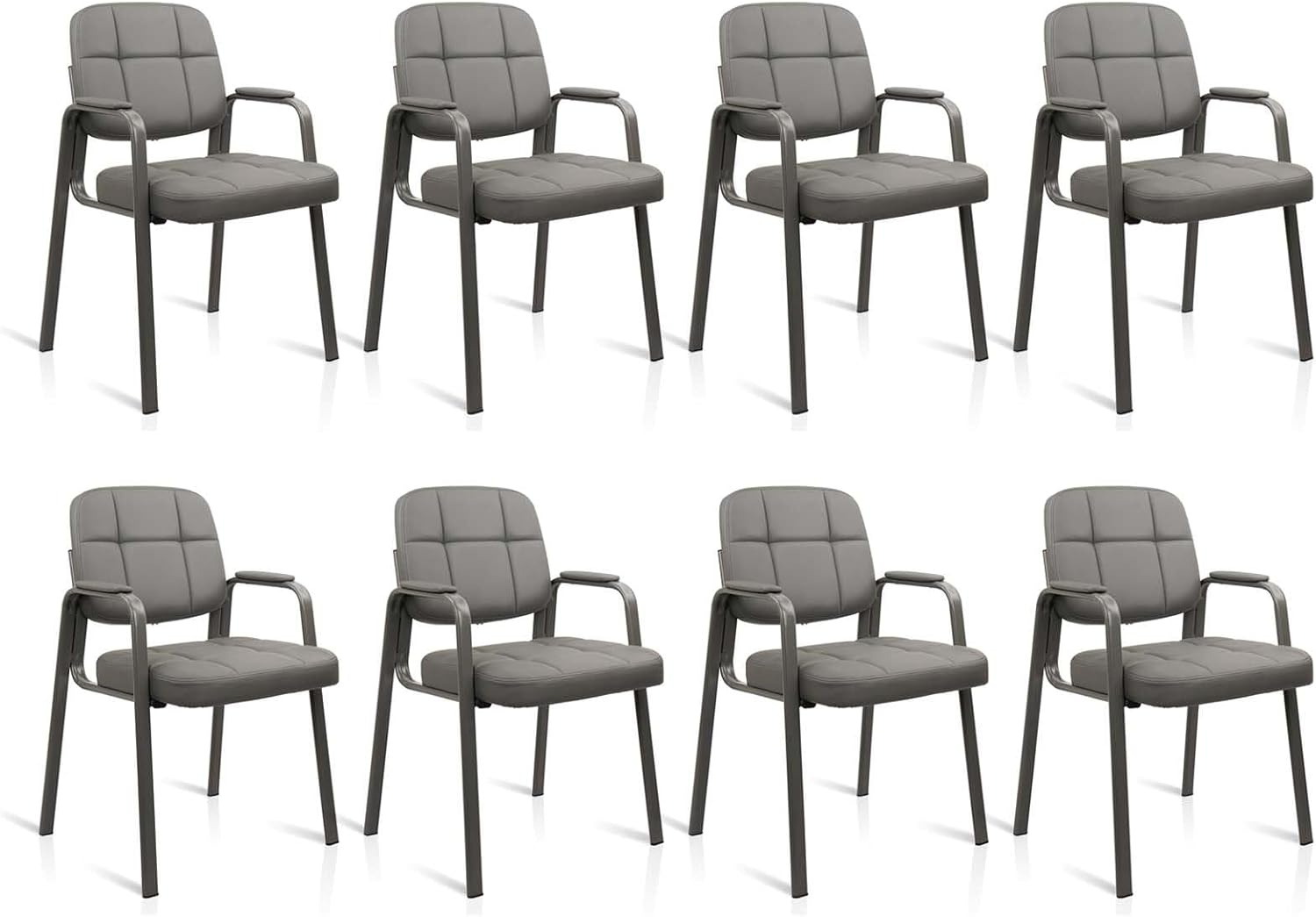 image:imageCLATINA Waiting Room Guest Chair with Bonded Leather Padded Arm Rest for Office Reception and Conference Desk BlackGrey