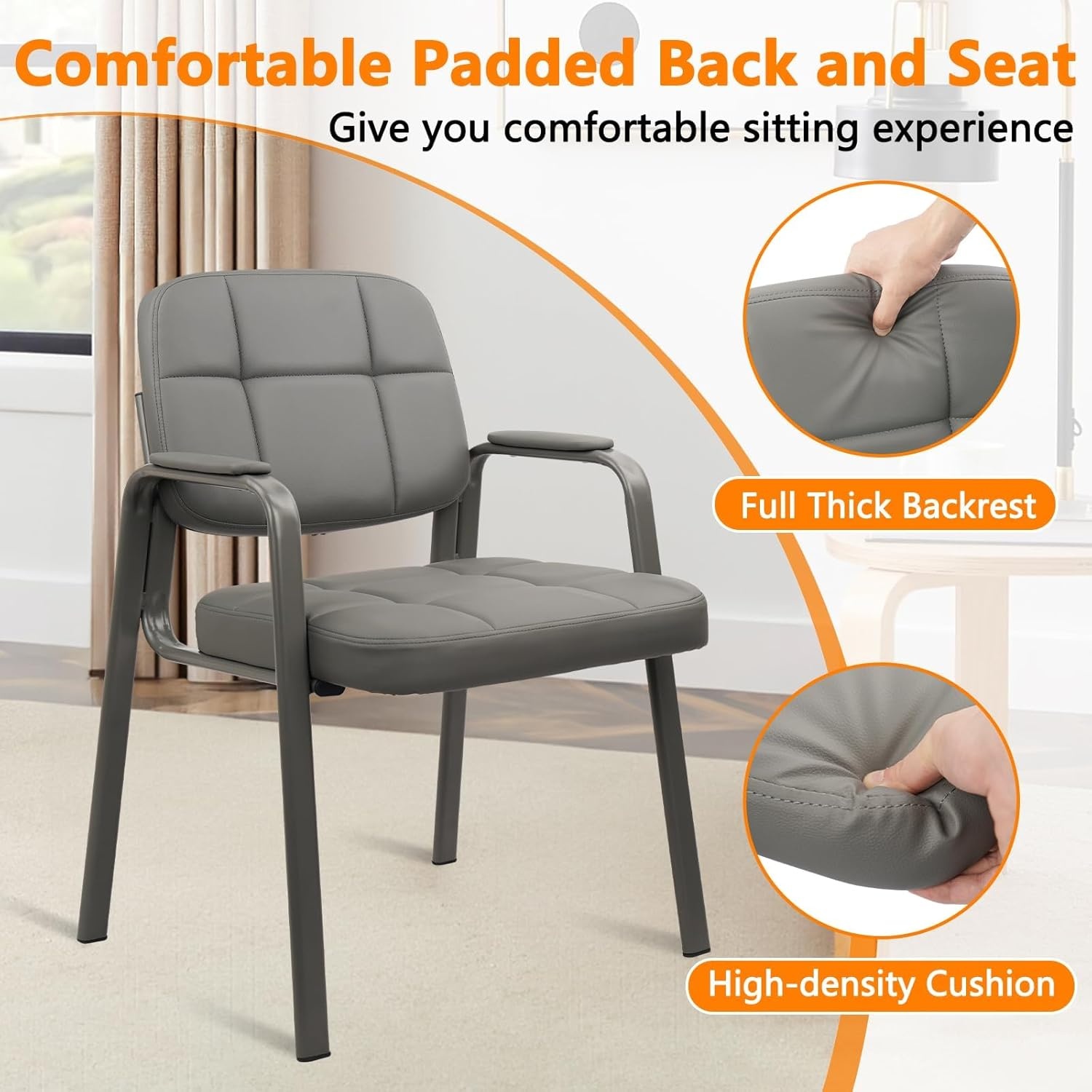 image:imageCLATINA Waiting Room Guest Chair with Bonded Leather Padded Arm Rest for Office Reception and Conference Desk BlackGrey