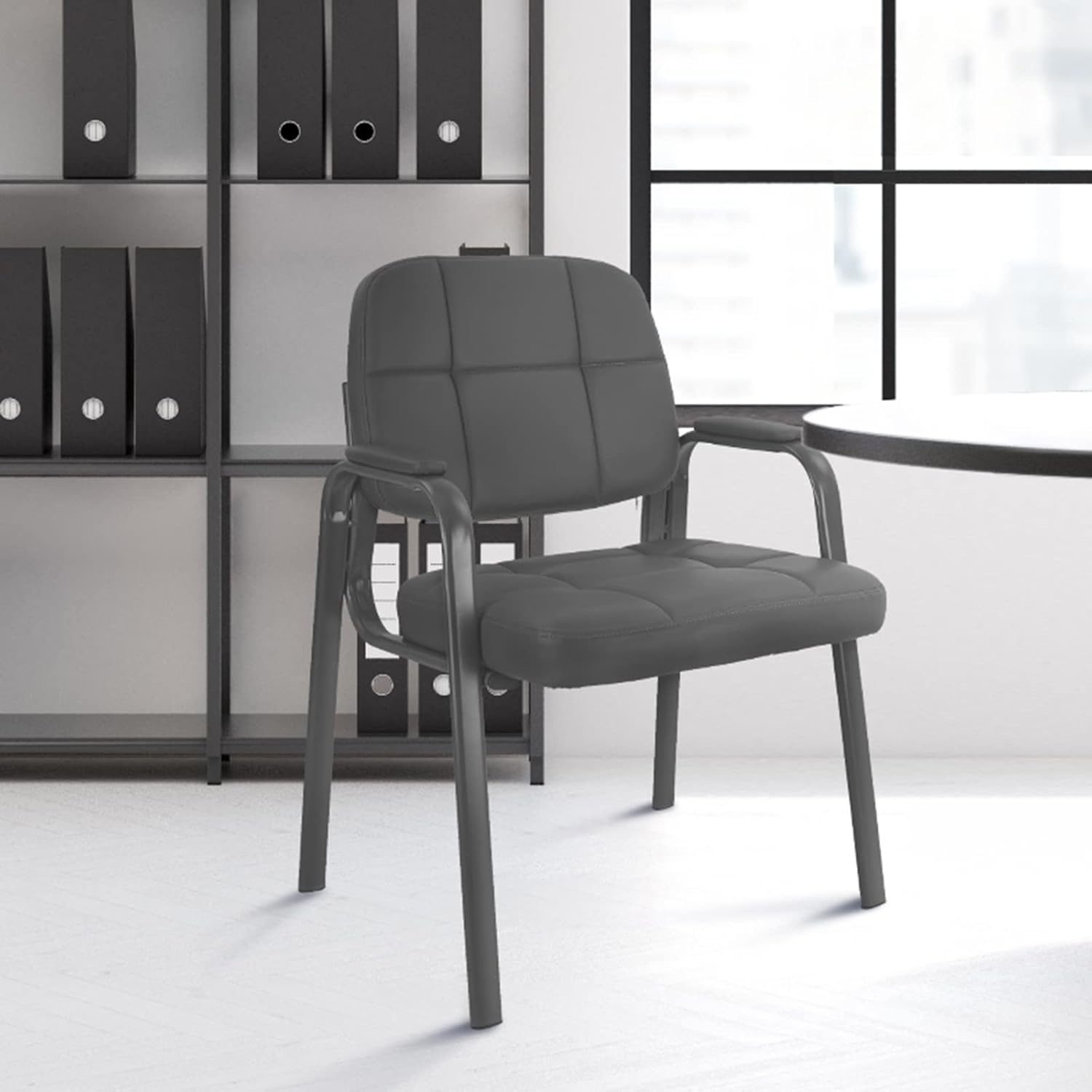 image:imageCLATINA Waiting Room Guest Chair with Bonded Leather Padded Arm Rest for Office Reception and Conference Desk BlackGrey