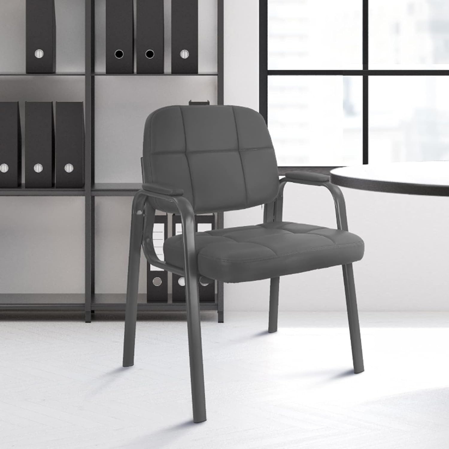 image:imageCLATINA Waiting Room Guest Chair with Bonded Leather Padded Arm Rest for Office Reception and Conference Desk BlackGrey