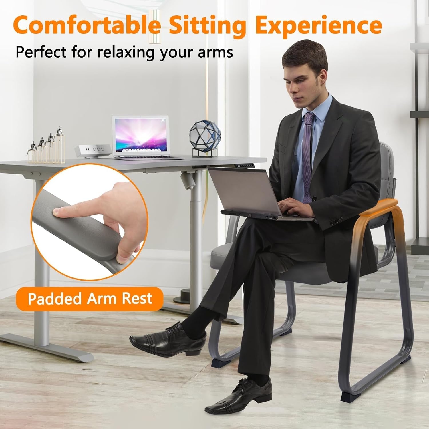 image:imageCLATINA Waiting Room Guest Chair with Bonded Leather Padded Arm Rest for Office Reception and Conference Desk BlackGreya