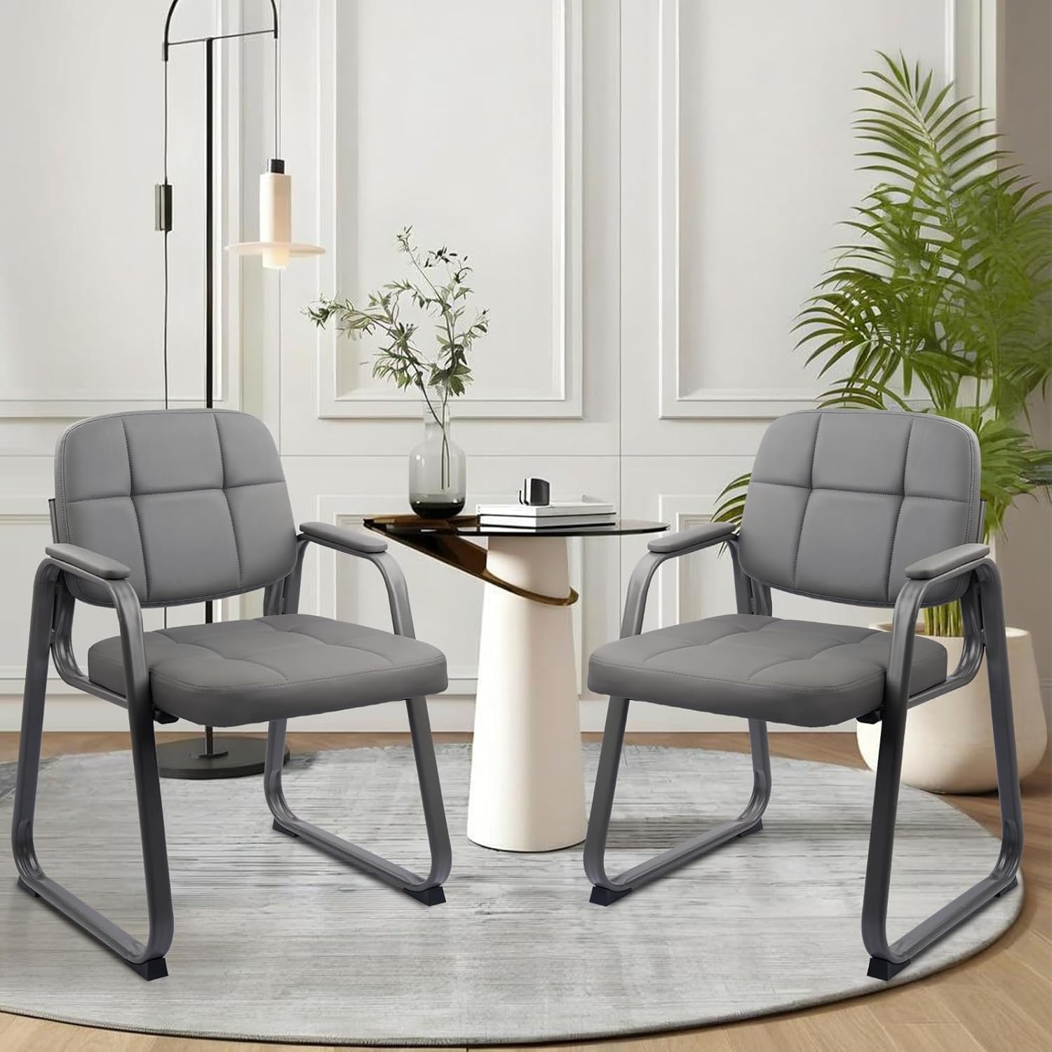 image:imageCLATINA Waiting Room Guest Chair with Bonded Leather Padded Arm Rest for Office Reception and Conference Desk BlackGreya