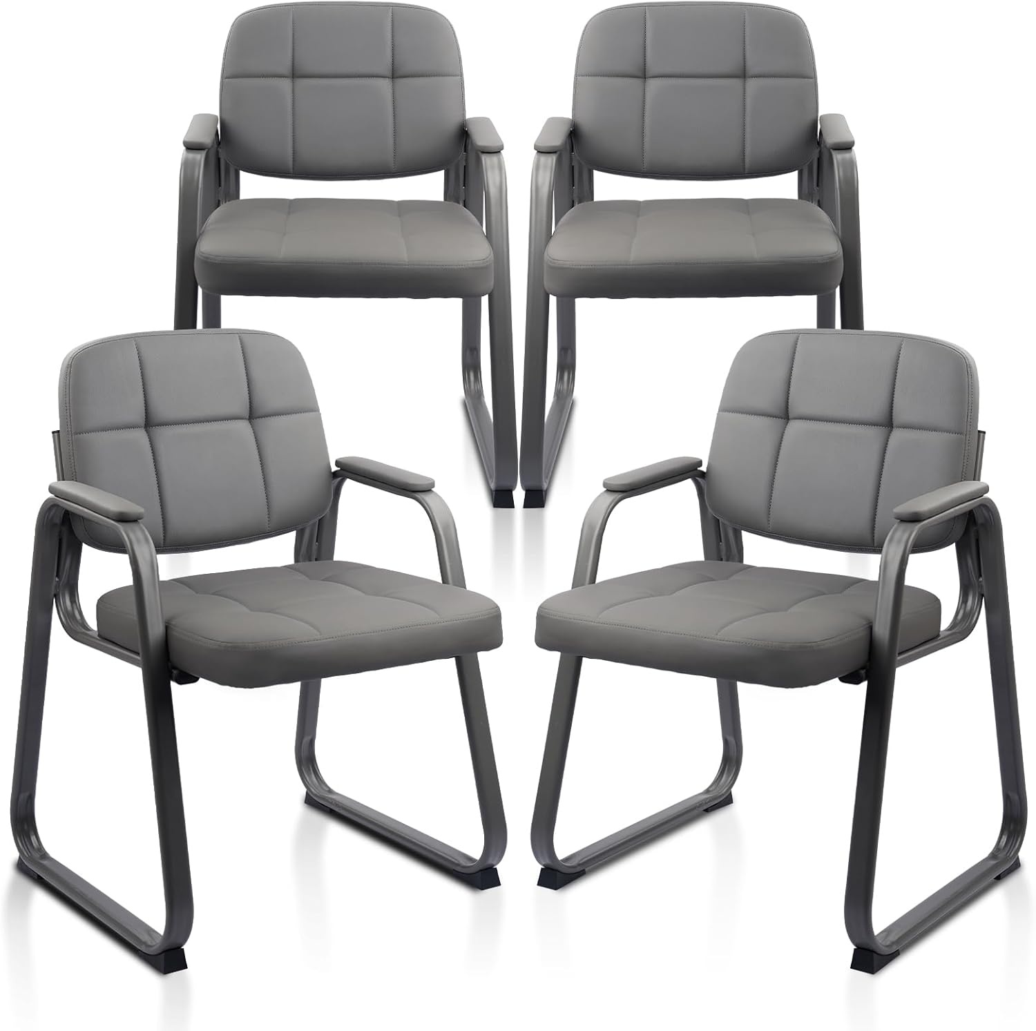 image:imageCLATINA Waiting Room Guest Chair with Bonded Leather Padded Arm Rest for Office Reception and Conference Desk BlackGreya