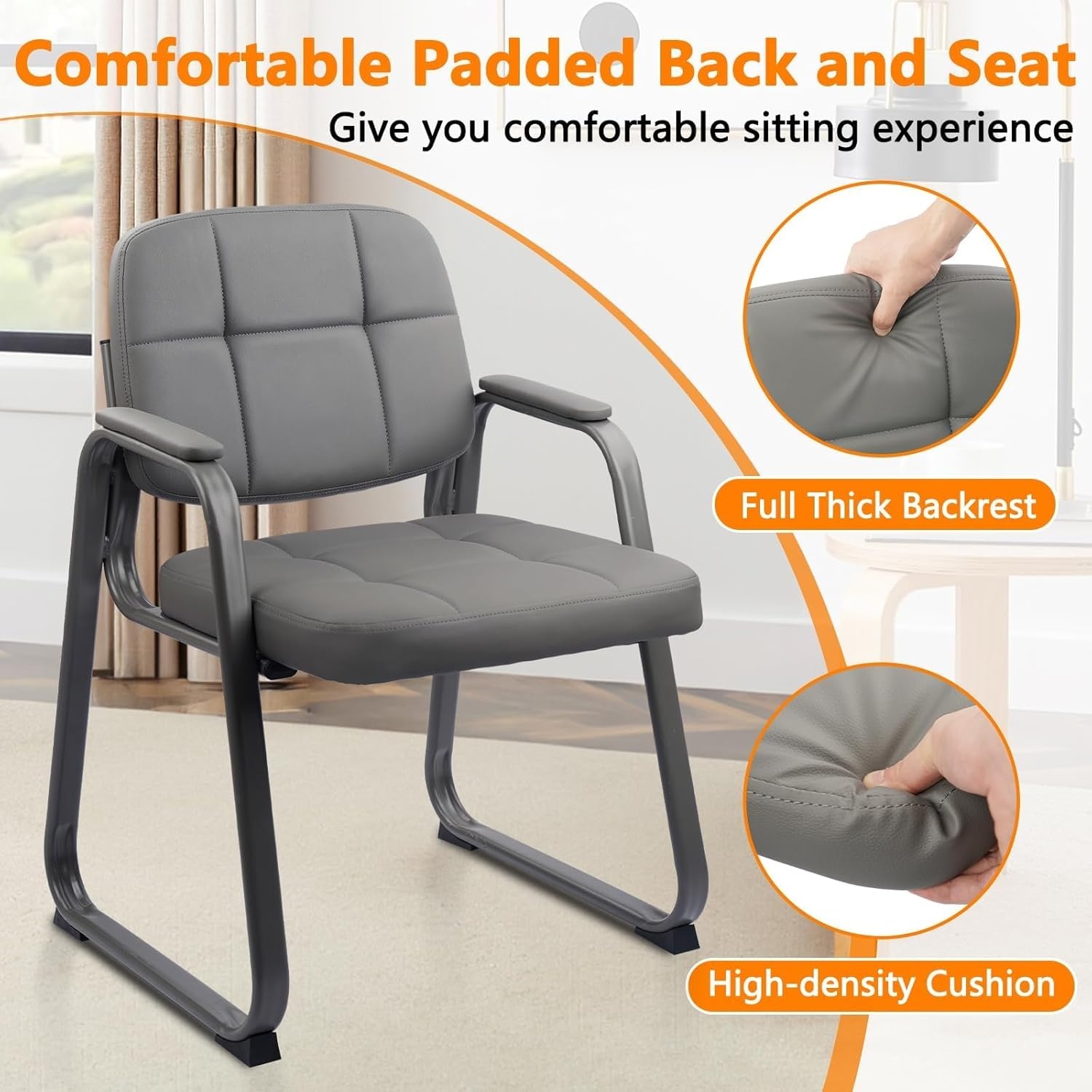 image:imageCLATINA Waiting Room Guest Chair with Bonded Leather Padded Arm Rest for Office Reception and Conference Desk BlackGreya