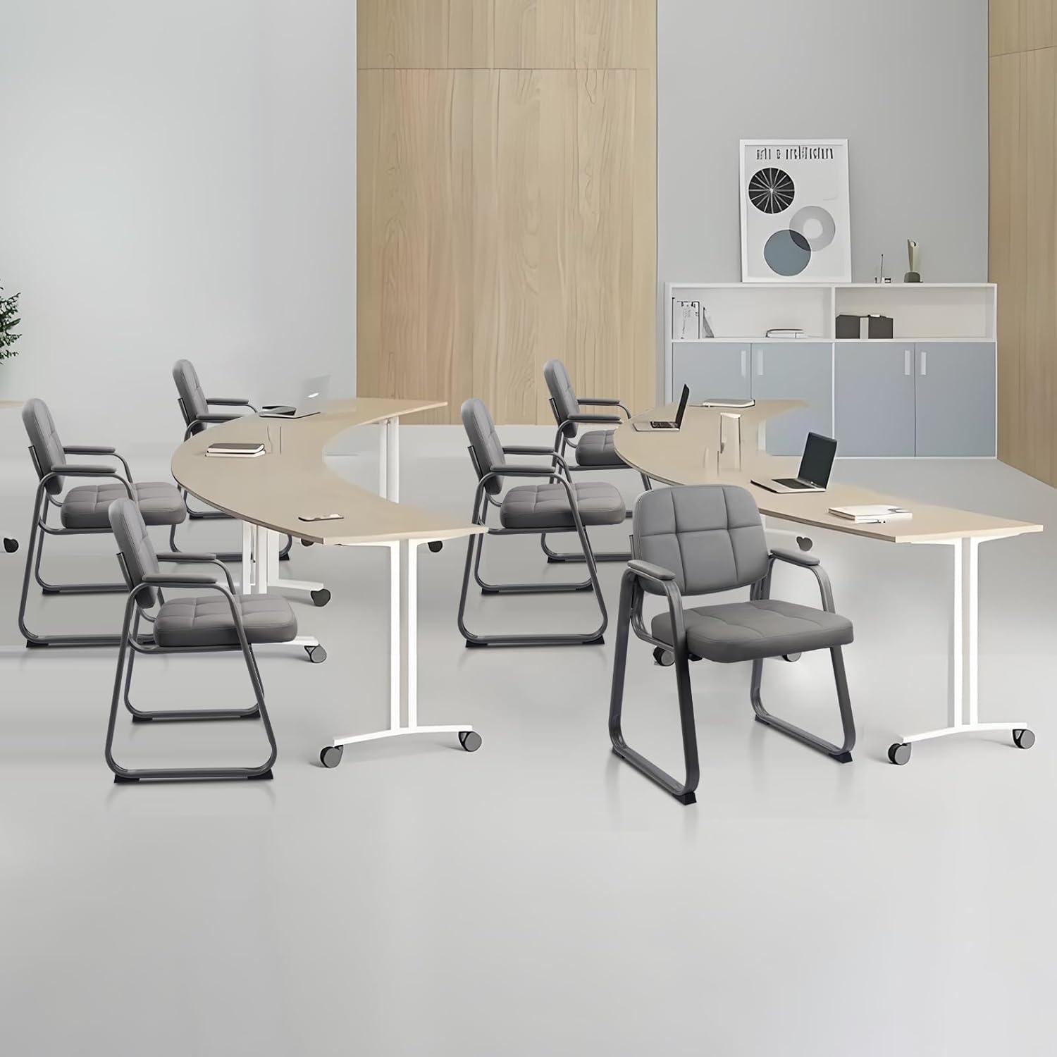 image:imageCLATINA Waiting Room Guest Chair with Bonded Leather Padded Arm Rest for Office Reception and Conference Desk BlackGreya