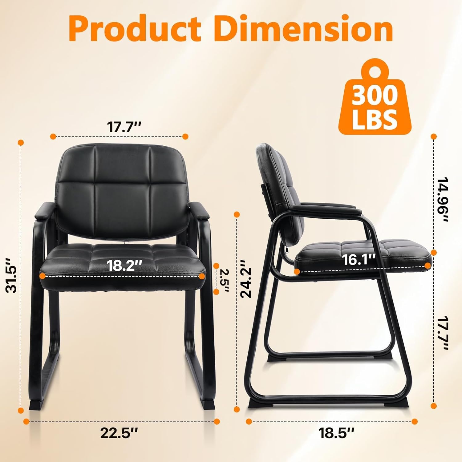 image:imageCLATINA Waiting Room Guest Chair with Bonded Leather Padded Arm Rest for Office Reception and Conference Desk BlackInky