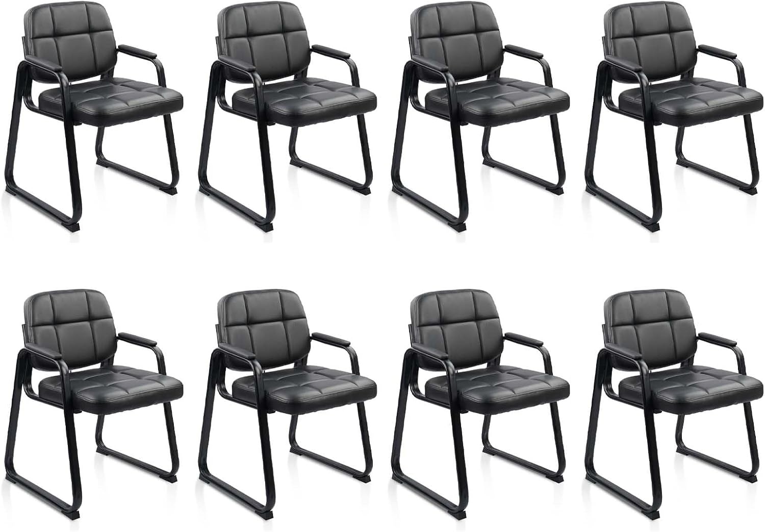 image:imageCLATINA Waiting Room Guest Chair with Bonded Leather Padded Arm Rest for Office Reception and Conference Desk BlackInky