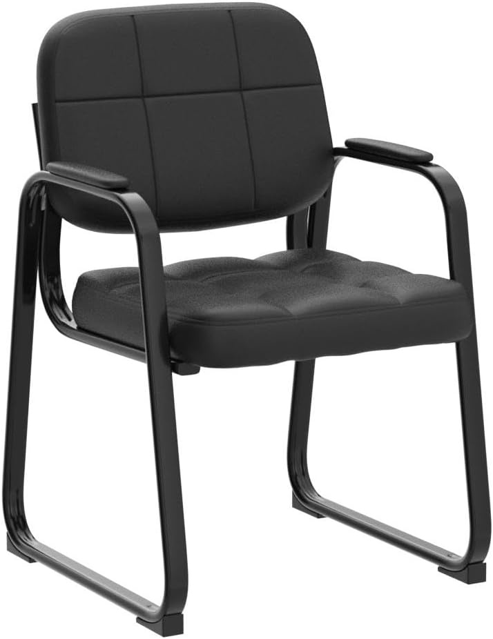image:imageCLATINA Waiting Room Guest Chair with Bonded Leather Padded Arm Rest for Office Reception and Conference Desk BlackInky