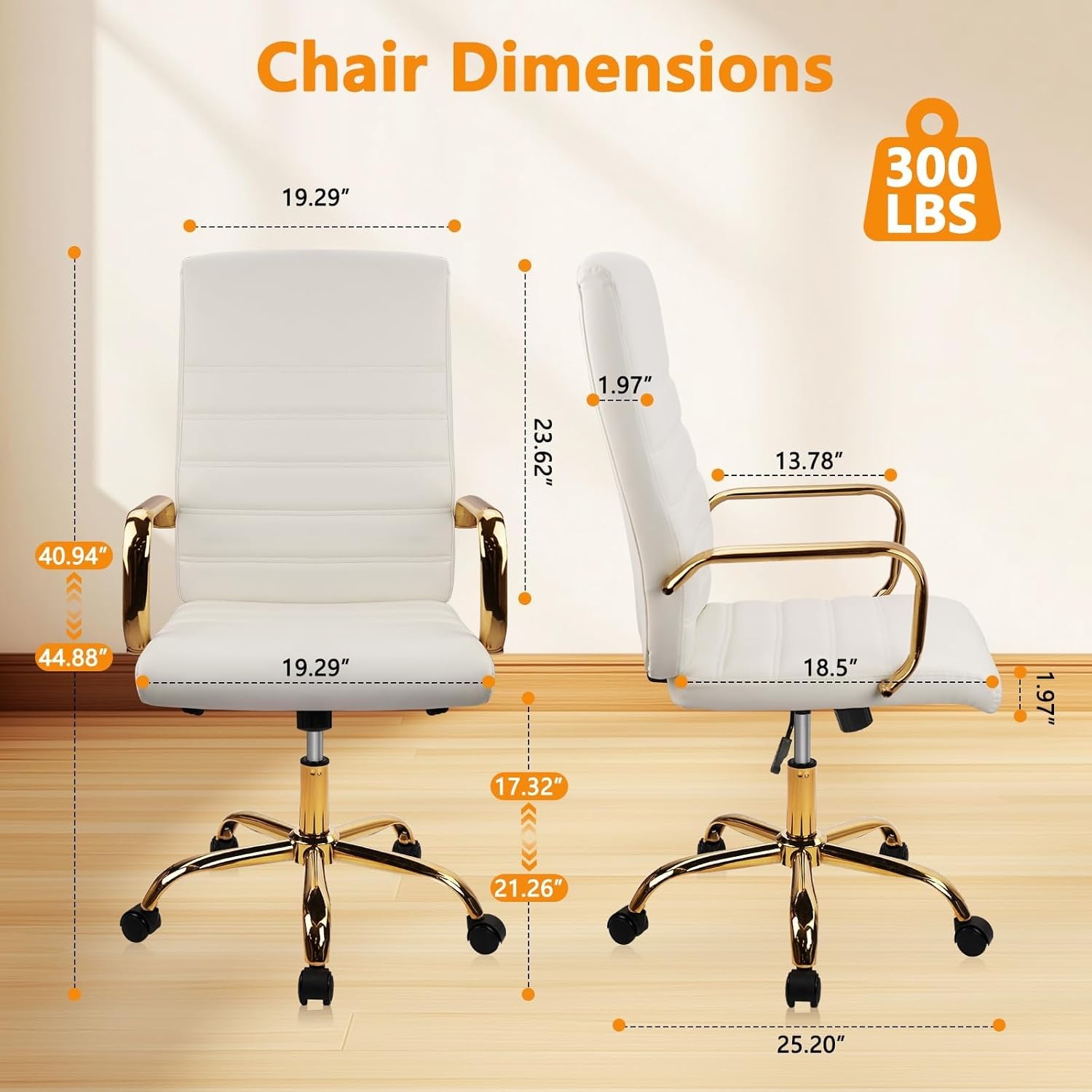 image:imageHome Office Chair with Wheels and Arms Faux Leather Ergonomic Desk Chairs with Padded Seat MidBack Swivel Soft Computer Chair Comfy Upholstered Task Chair for Home Bedroom Office WhiteGoldWhitelee