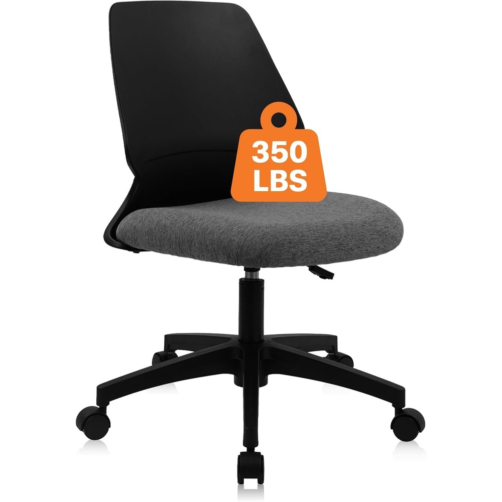image:imageCLATINA Armless Home Office Chair Ergonomic Small Desk Chair with Wheels and Soft Thick Upholstered Cushion Comfy Adjustable Height Swivel Computer Task Chair for Conference Waiting Meeting BlackBlackrubor