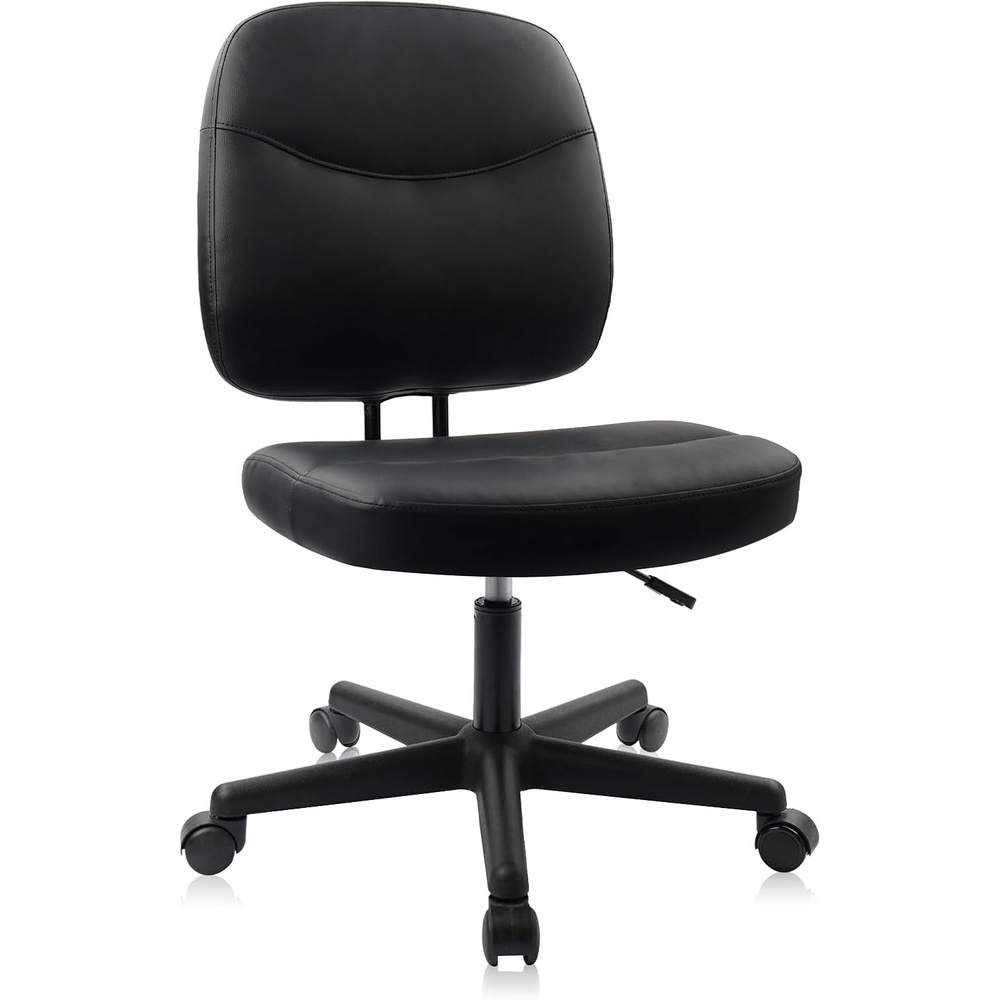 image:imageCLATINA Armless Home Office Chair Ergonomic Small Desk Chair with Wheels and Soft Thick Upholstered Cushion Comfy Adjustable Height Swivel Computer Task Chair for Conference Waiting Meeting BlackBlackheihu