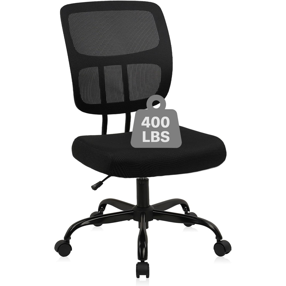 image:imageCLATINA Armless Home Office Chair Ergonomic Small Desk Chair with Wheels and Soft Thick Upholstered Cushion Comfy Adjustable Height Swivel Computer Task Chair for Conference Waiting Meeting BlackBlacksprain
