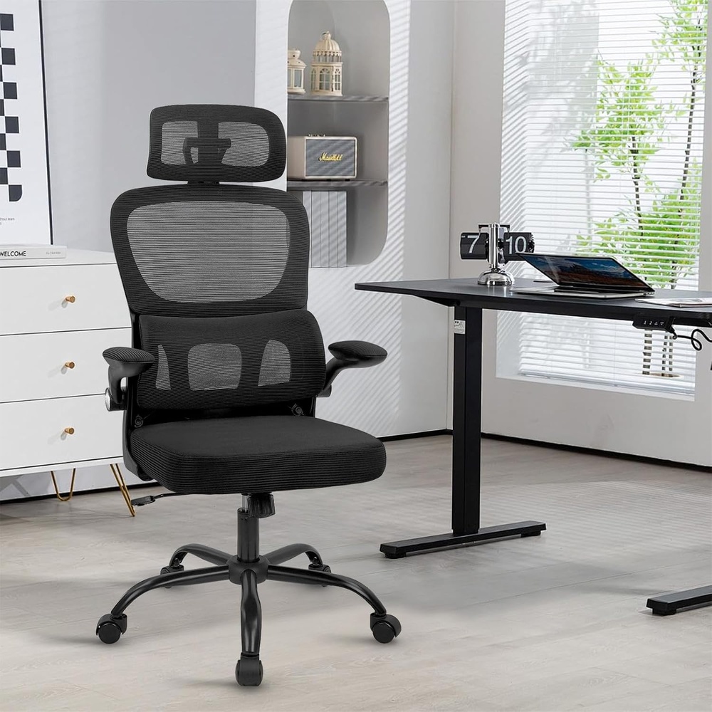 image:imageCLATINA Ergonomic Chair with FlipUp Arms and Lumbar Support High Back Mesh Computer Executive Chairs with Adjustable Headrest for Home Task Conference Room BlackBlack