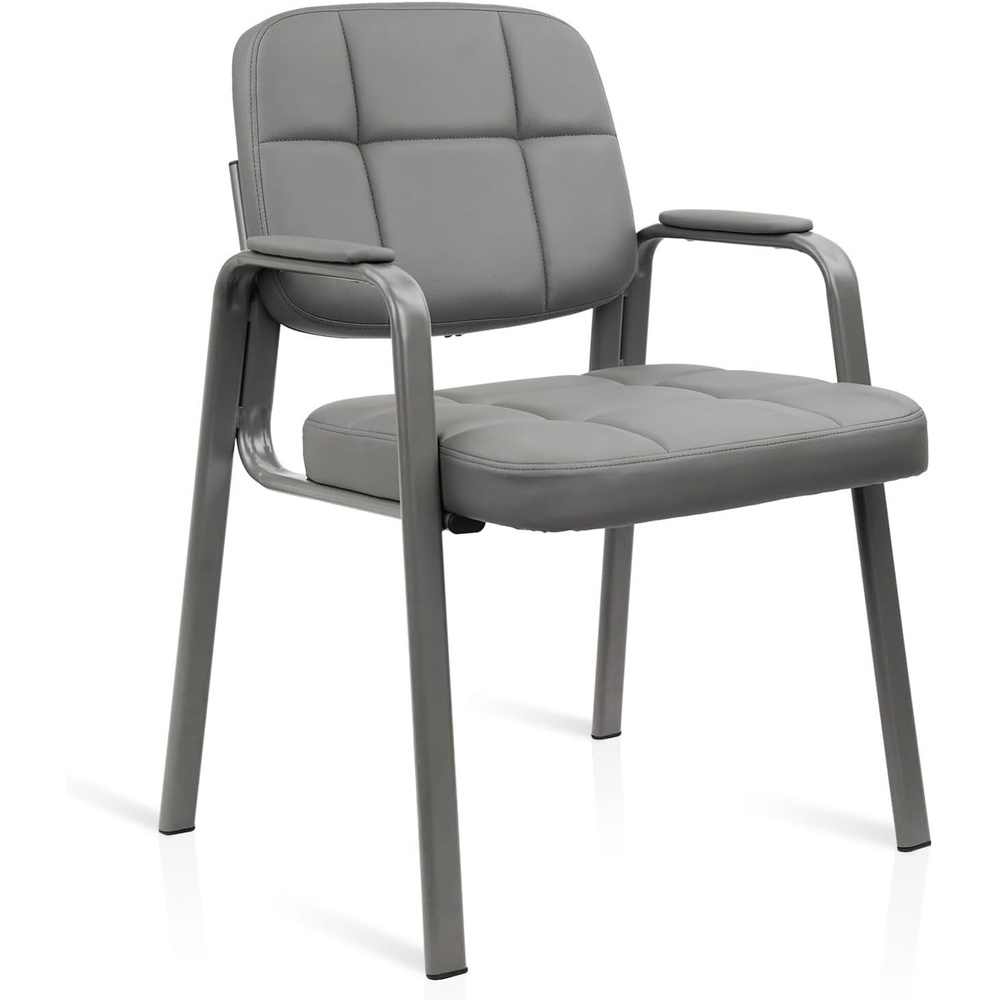 image:imageCLATINA Leather Office Guest Waiting Room Chair Sets of 4 Reception Chair No Wheels with Armrests and Lumber Support Stationary Desk Armchair for Meeting Conference Lobby Shool Study GreyGrey