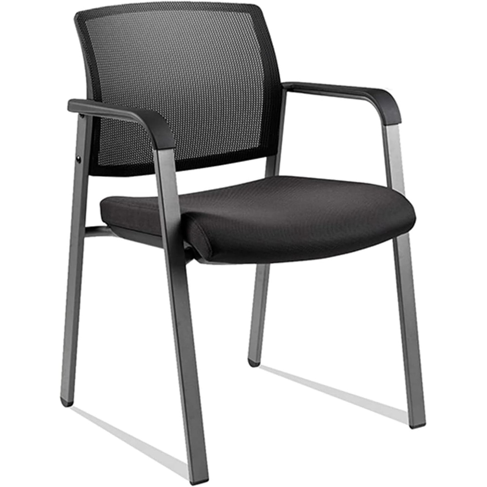 image:imageCLATINA Mesh Back Stacking Arm Chairs with Upholstered Fabric Seat and Ergonomic Lumber Support for Office School Church Guest Reception Black 4 Pack Set New VersionBlack