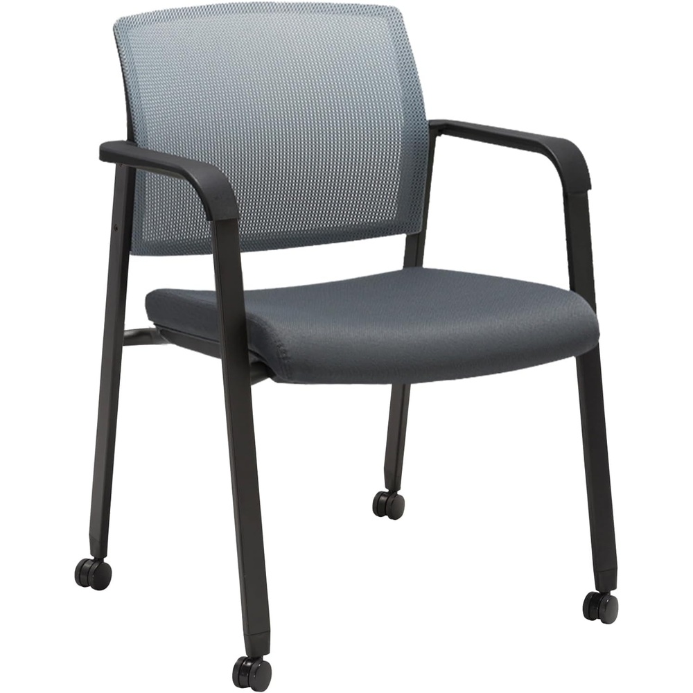image:imageCLATINA Mesh Back Stacking Arm Chairs with Upholstered Fabric Seat and Ergonomic Lumber Support for Office School Church Guest Reception Black 4 Pack Set New VersionWithwheels Gray