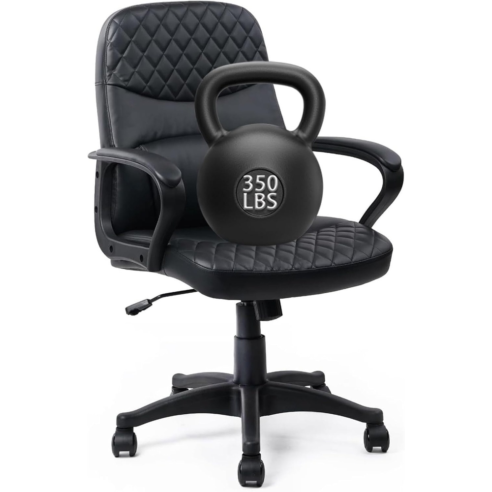 image:imageCLATINA Office Chair Mid Back Leather Computer Desk Chairs with Wheels Ergonomic Executive Swivel Stool with Lumbar Support Armrest for Home Office Black1 Pack