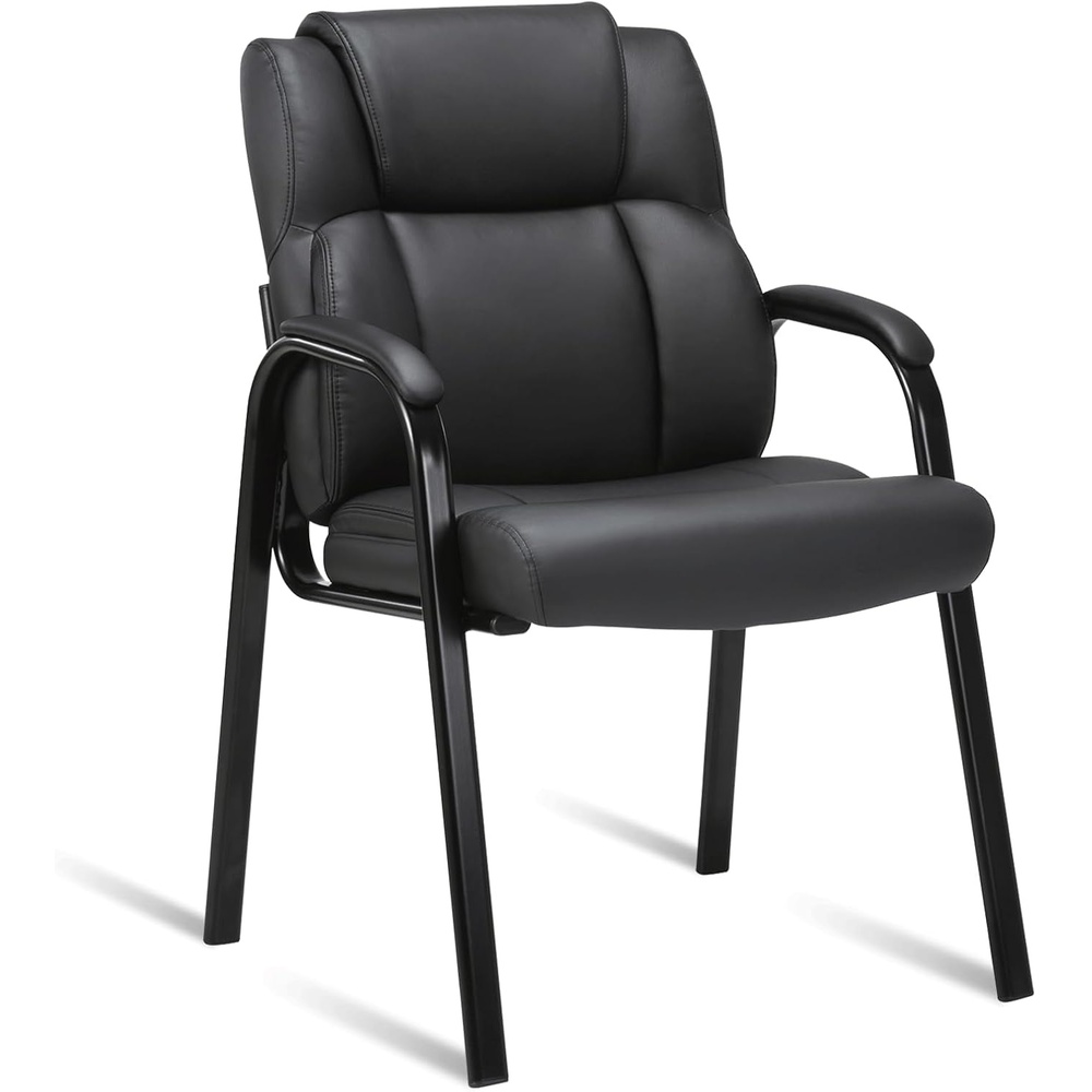 image:imageCLATINA Office Guest Chair Leather Reception Chair with Bonded Padded Arm Rest and Sled Base Desk Chair No Wheels for Reception Conference Waiting Room Side Office Home BlackBlack