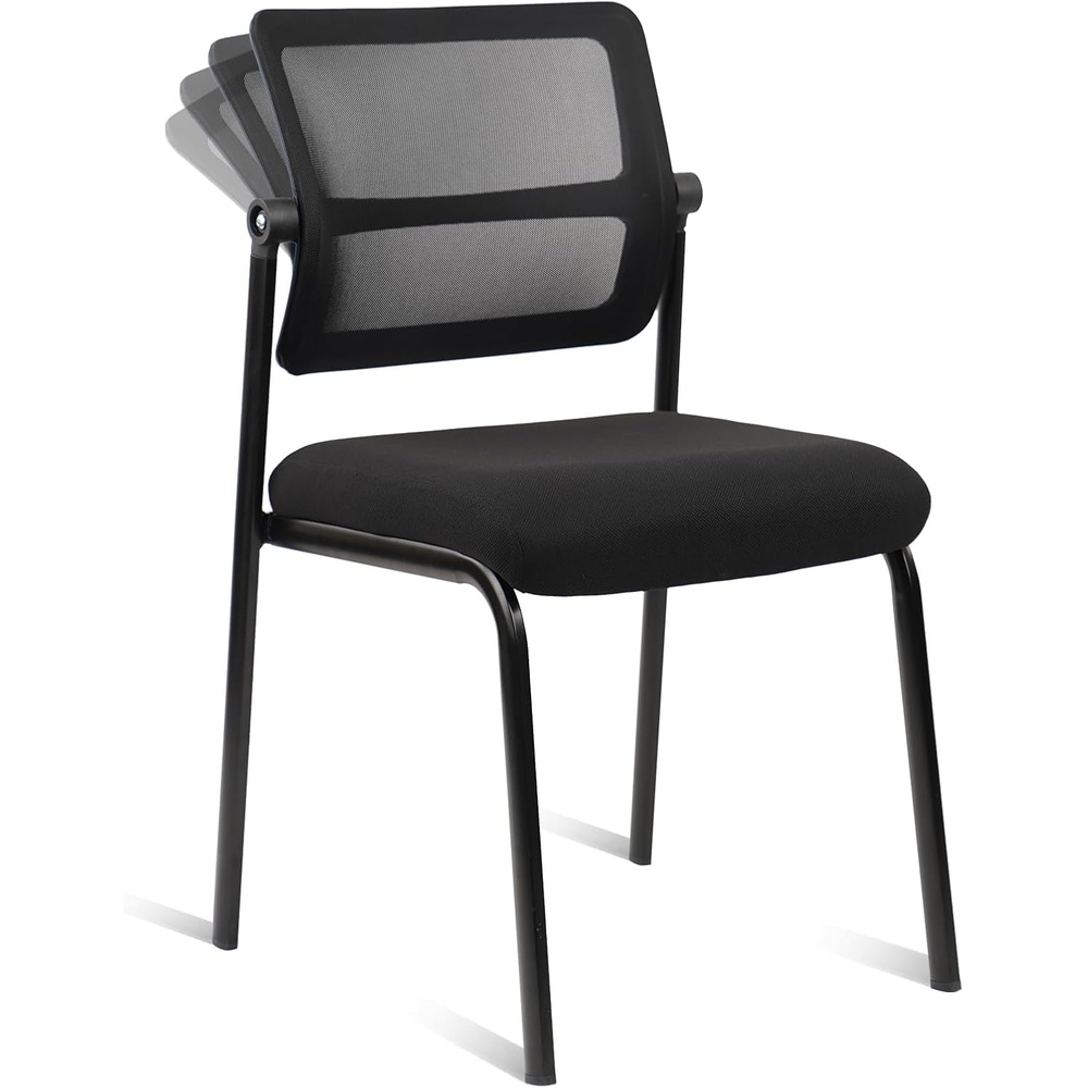 image:imageCLATINA Stackable Waiting Room Chair with Adjustable Mesh Backrest Armless Office Guest Reception Chairs with Leather Cushion and Ergonomic Lumbar Support for Conference Lobby Side School BlackMeshwheelless