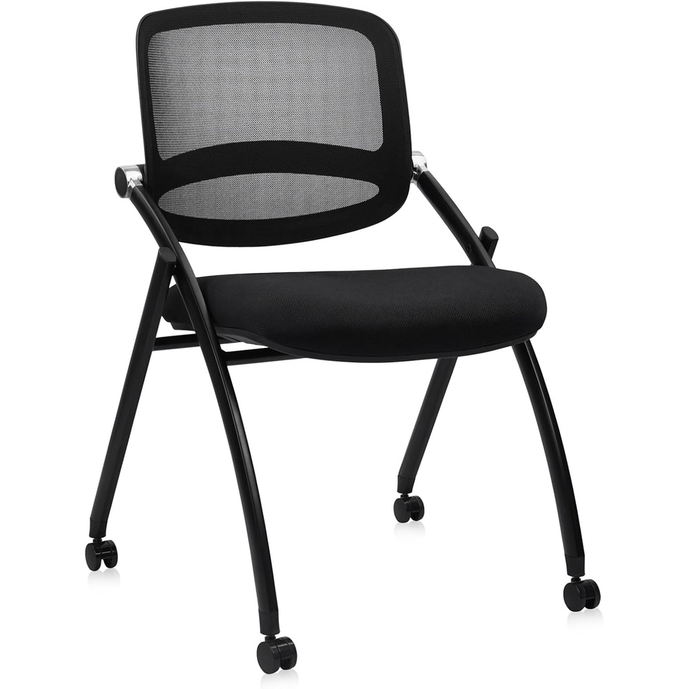 image:imageCLATINA Stackable amp Foldable Office Chairs with Ergonomic Lumbar Support and Thickened Seat Cushion Folding Mesh Fabric Reception Guest Chair for School Church Conference Waiting Room Black 2pkBlack No Armrest