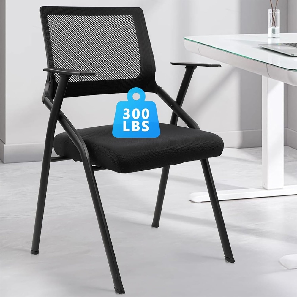 image:imageCLATINA Stackable amp Foldable Office Chairs with Ergonomic Lumbar Support and Thickened Seat Cushion Folding Mesh Fabric Reception Guest Chair for School Church Conference Waiting Room Black 2pkBlack No Wheels