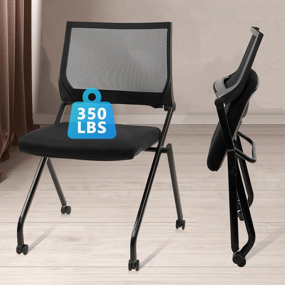 image:imageCLATINA Stackable amp Foldable Office Chairs with Ergonomic Lumbar Support and Thickened Seat Cushion Folding Mesh Fabric Reception Guest Chair for School Church Conference Waiting Room Black 2pkBlack