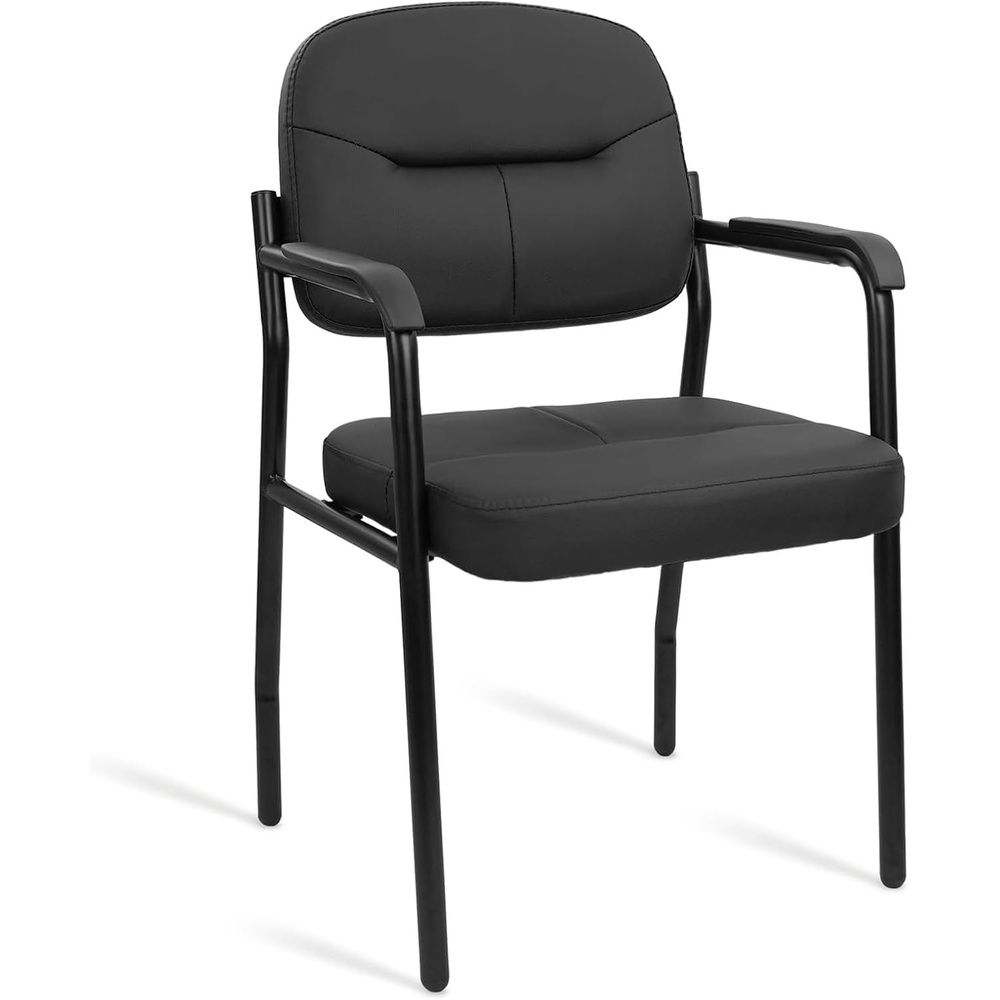 image:imageCLATINA Waiting Reception Chairs No Wheel Leather Guest Chair with Padded Arms Modern Brown Office Desk Chairs with Sled Base for Office Meeting Conference Room Lobby Home Living Room 4 PackBlacklaurel