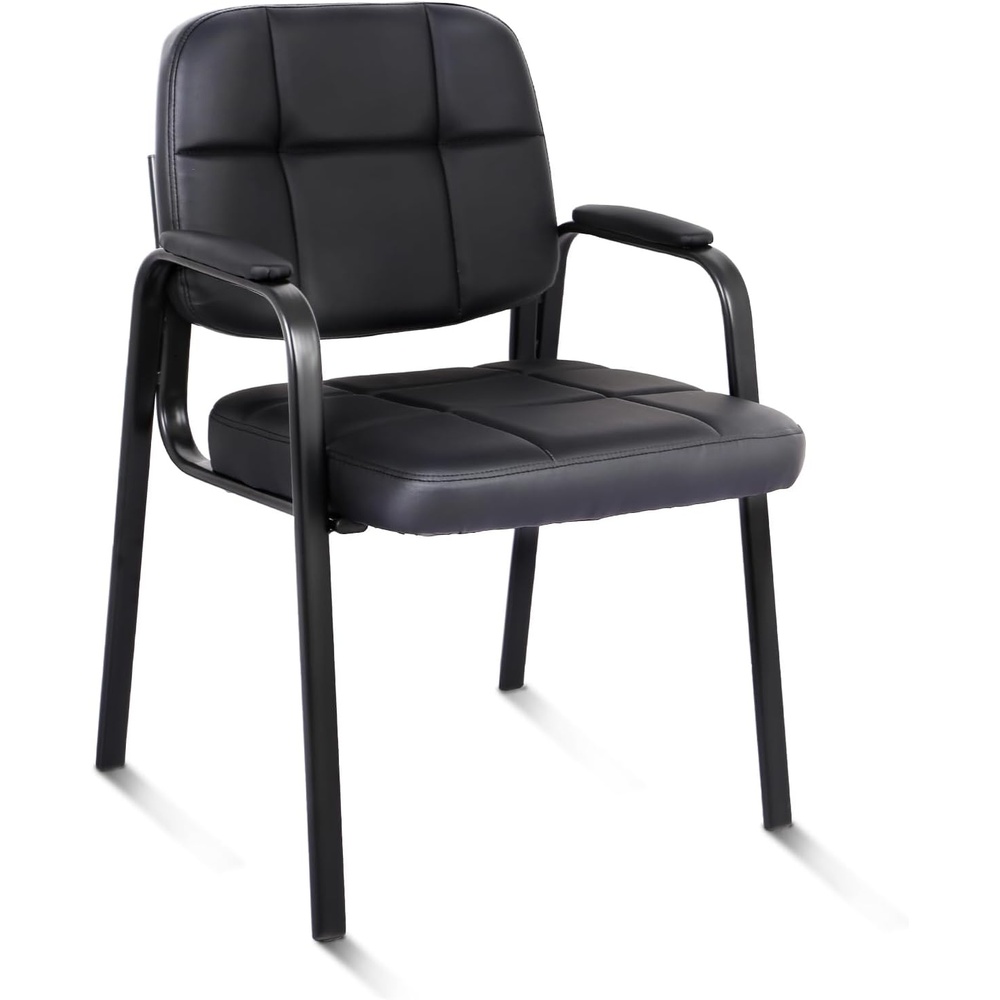 image:imageCLATINA Waiting Reception Chairs No Wheel Leather Guest Chair with Padded Arms Modern Brown Office Desk Chairs with Sled Base for Office Meeting Conference Room Lobby Home Living Room 4 PackBlack