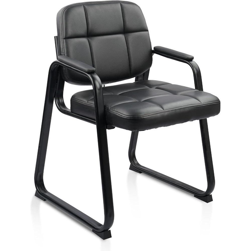 image:imageCLATINA Waiting Room Guest Chair with Bonded Leather Padded Arm Rest for Office Reception and Conference Desk BlackInky