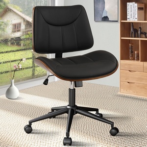 image:imageCLATINA Armless Home Office Chair Desk Chair with Wheels Adjustable Height Reading Chair Leather Mid Back amp Swivel Computer Chair Modern Walnut Chairs with Back for Studio Meeting RoomBlackBlack Linear