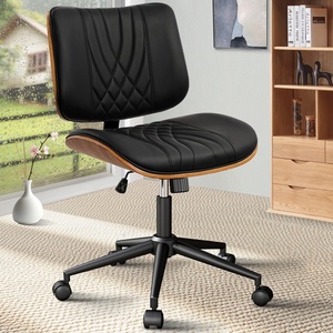image:imageCLATINA Armless Home Office Chair Desk Chair with Wheels Adjustable Height Reading Chair Leather Mid Back amp Swivel Computer Chair Modern Walnut Chairs with Back for Studio Meeting RoomBlackBlack Diamonda