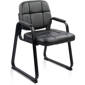 image:imageCLATINA Leather Office Guest Waiting Room Chair Sets of 4 Reception Chair No Wheels with Armrests and Lumber Support Stationary Desk Armchair for Meeting Conference Lobby Shool Study GreyBlacksled Base