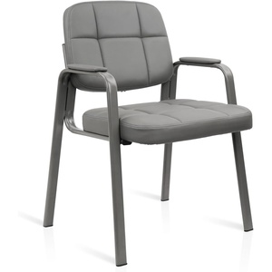 image:imageCLATINA Leather Office Guest Waiting Room Chair Sets of 4 Reception Chair No Wheels with Armrests and Lumber Support Stationary Desk Armchair for Meeting Conference Lobby Shool Study GreyGrey