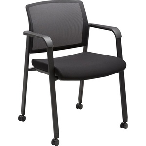 image:imageCLATINA Mesh Back Stacking Arm Chairs with Upholstered Fabric Seat and Ergonomic Lumber Support for Office School Church Guest Reception Black 4 Pack Set New VersionWithwheels Black