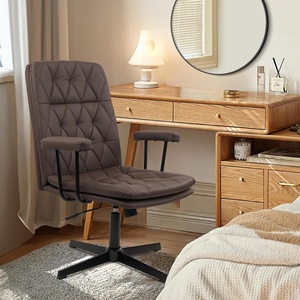 image:imageCLATINA Office Chair No Wheels Leather Criss Cross Desk Chairs with Arms Modern Cross Legged Computer Chair Mid Back Height Adjustable Swivel Task Vanity Chair for Home Office Chocolate BrownBrown