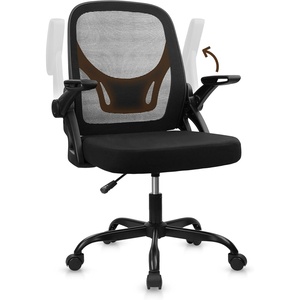 image:imageCLATINA Office Chair with Wheels Ergonomic Flip Up Arms Mesh Back Desk Chairs with Lumbar Support PU Leather Seat Adjustable Height Swivel Rolling Computer Task Chair for Study Home School BlackBlackfabric Seat