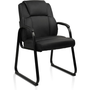 image:imageCLATINA Office Guest Chair Leather Reception Chair with Bonded Padded Arm Rest and Sled Base Desk Chair No Wheels for Reception Conference Waiting Room Side Office Home BlackBlacksledbase