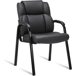 image:imageCLATINA Office Guest Chair Leather Reception Chair with Bonded Padded Arm Rest and Sled Base Desk Chair No Wheels for Reception Conference Waiting Room Side Office Home BlackBlack
