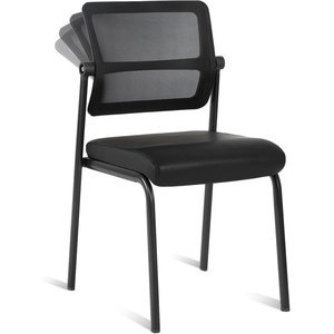 image:imageCLATINA Stackable Waiting Room Chair with Adjustable Mesh Backrest Armless Office Guest Reception Chairs with Leather Cushion and Ergonomic Lumbar Support for Conference Lobby Side School BlackMesh  Leather