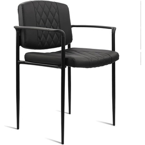 image:imageCLATINA Stackable Waiting Room Chair with Armrest Leather Comfy Reception Guest Chairs Stationary Office Desk Chair No Wheels for Conference Lobby Side School Black Argyle 1 Pack
