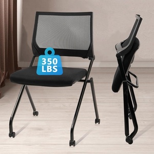 image:imageCLATINA Stackable amp Foldable Office Chairs with Ergonomic Lumbar Support and Thickened Seat Cushion Folding Mesh Fabric Reception Guest Chair for School Church Conference Waiting Room Black 2pkBlack