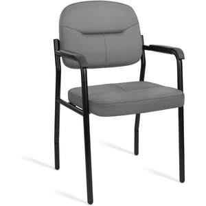 image:imageCLATINA Waiting Reception Chairs No Wheel Leather Guest Chair with Padded Arms Modern Brown Office Desk Chairs with Sled Base for Office Meeting Conference Room Lobby Home Living Room 4 PackGreylaurel