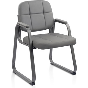 image:imageCLATINA Waiting Reception Chairs No Wheel Leather Guest Chair with Padded Arms Modern Brown Office Desk Chairs with Sled Base for Office Meeting Conference Room Lobby Home Living Room 4 PackGreysled Base