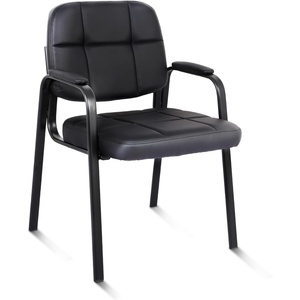 image:imageCLATINA Waiting Reception Chairs No Wheel Leather Guest Chair with Padded Arms Modern Brown Office Desk Chairs with Sled Base for Office Meeting Conference Room Lobby Home Living Room 4 PackBlack