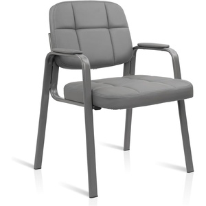 image:imageCLATINA Waiting Reception Chairs No Wheel Leather Guest Chair with Padded Arms Modern Brown Office Desk Chairs with Sled Base for Office Meeting Conference Room Lobby Home Living Room 4 PackGrey