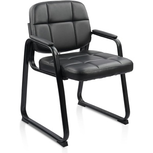 image:imageCLATINA Waiting Reception Chairs No Wheel Leather Guest Chair with Padded Arms Modern Brown Office Desk Chairs with Sled Base for Office Meeting Conference Room Lobby Home Living Room 4 PackBlacksled Base