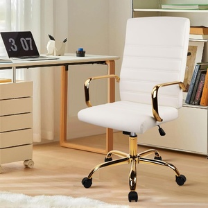 image:imageHome Office Chair with Wheels and Arms Faux Leather Ergonomic Desk Chairs with Padded Seat MidBack Swivel Soft Computer Chair Comfy Upholstered Task Chair for Home Bedroom Office WhiteGoldWhitelee