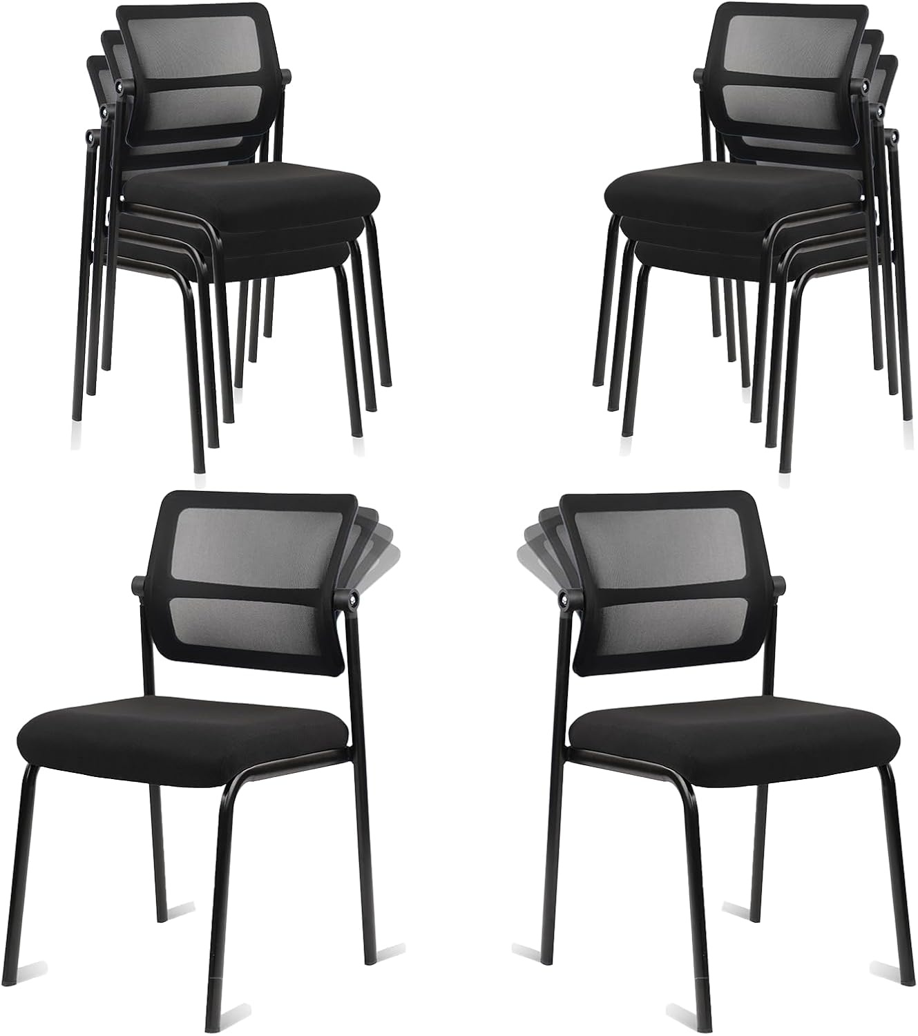image:imageCLATINA Mesh Stacking Office Desk Chairs with Wheels Portable Stackable Bulk Waiting Room Armless Chair with Adjustable Back amp Fabric Seat for Guest Lobby Side School Church Conference Break BlackCloth Wheelless